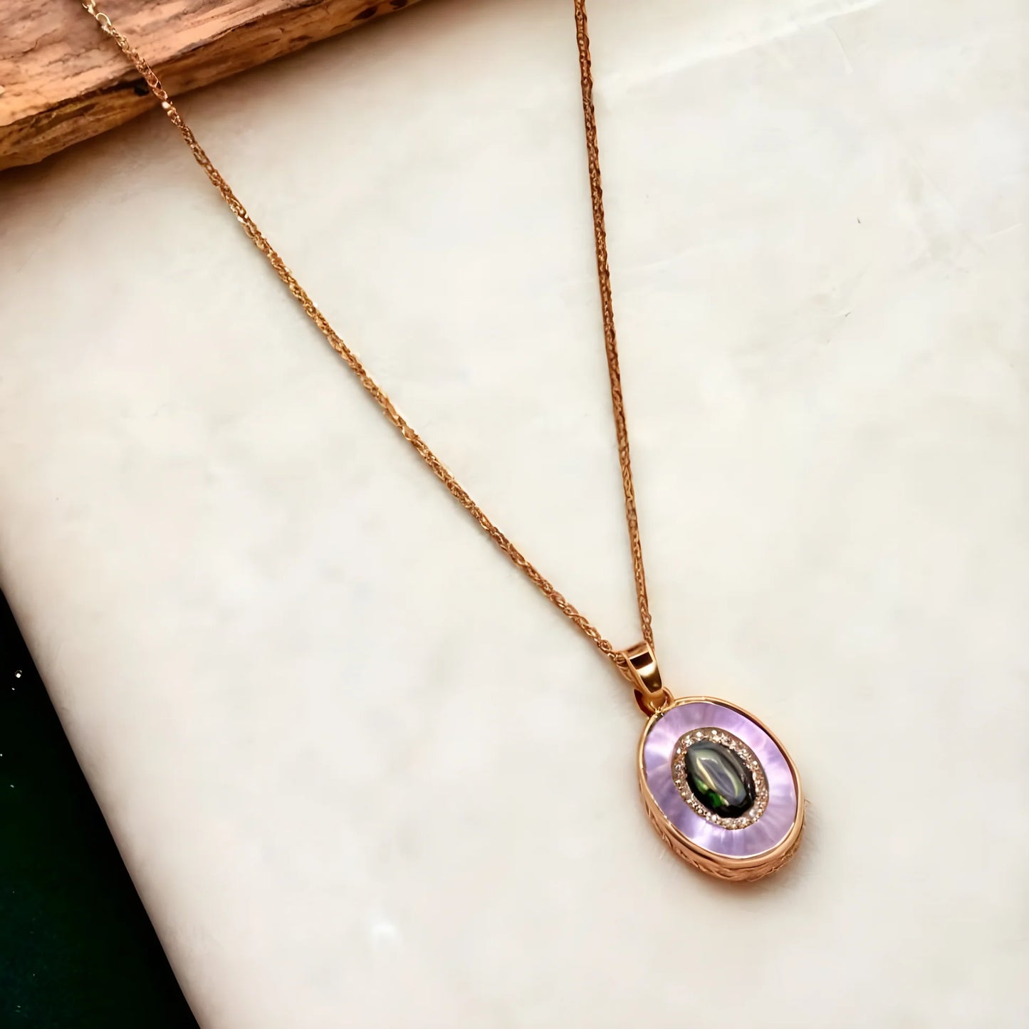 Oval Stone Chain Pendant