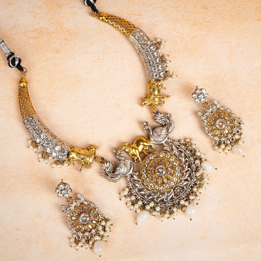 Golden silver statement necklace