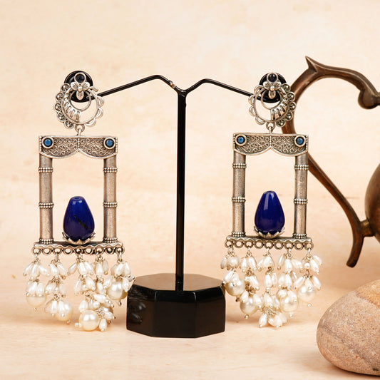 Navy blue pearl lantern earing