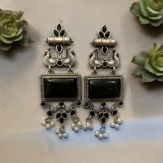 Onyx Peacock Dangling Earrings